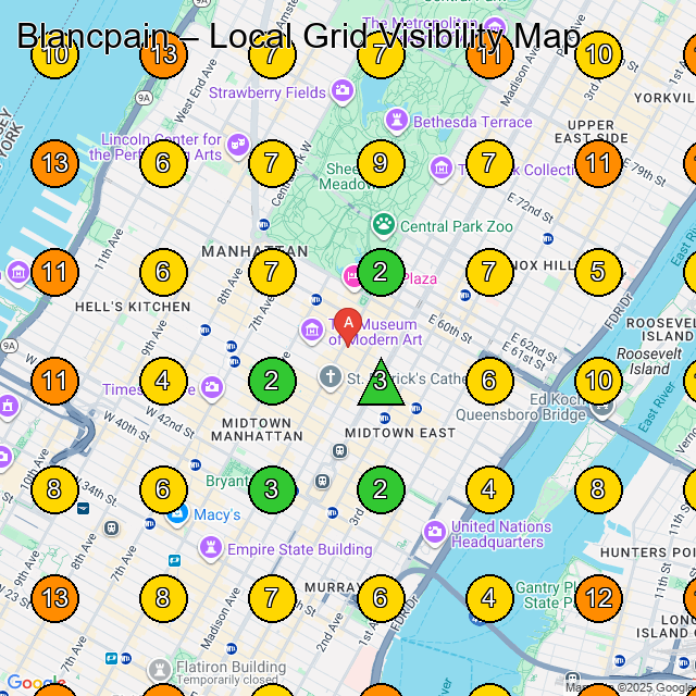 Blancpain GeoGrid ranking map for Watch Store in New York
